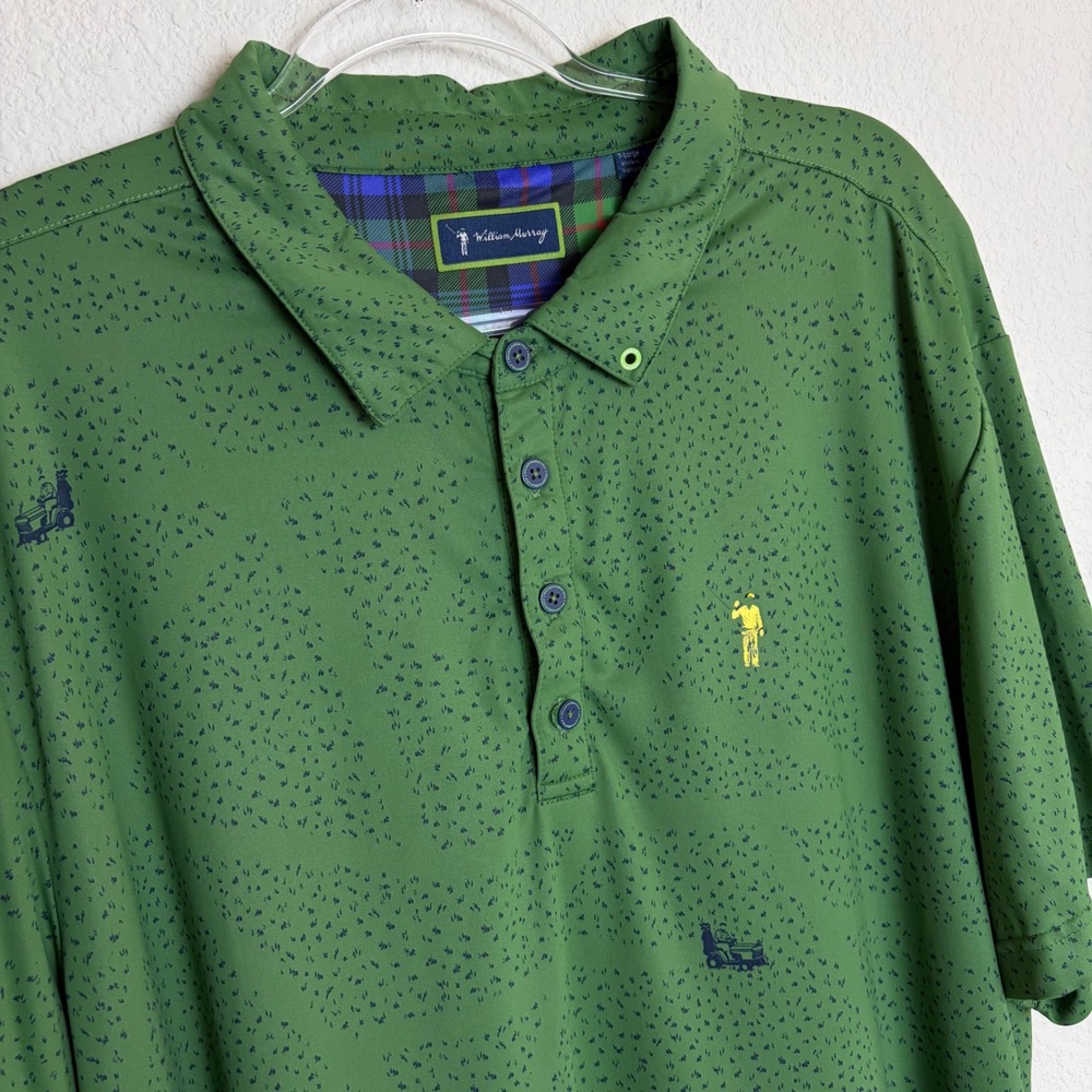 William Murray Golf Mens XL Green Lawn Mower Graphic Performance Polo Shirt
